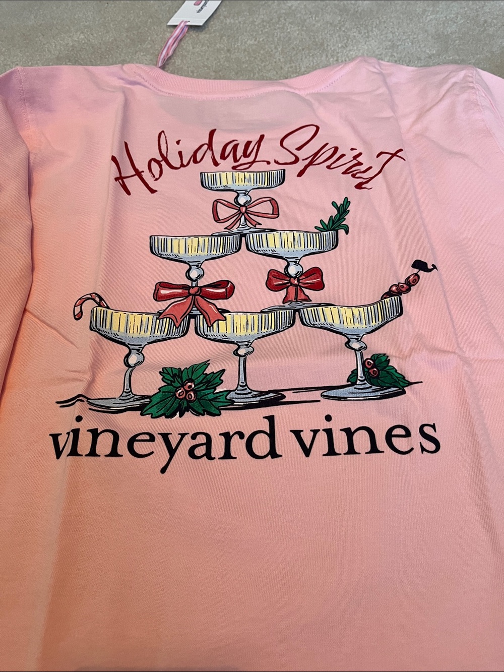 Vineyard Vines Pink "Holiday Spirit" Graphic Long-Sleeve Tee. Large. New.